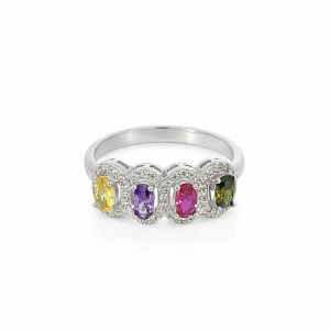 925 OVAL MULTI COLOR CZ PAVE  RING - 8MM <br/>M14009