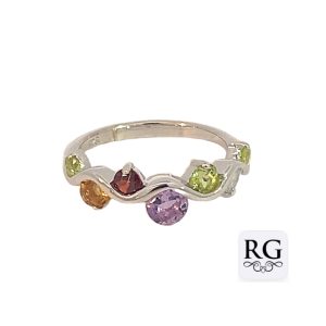 925 MULTI COLOR GEMSTONE WAVY RING - 8MM <br/>M14014