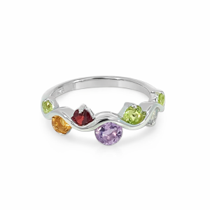 925 MULTI COLOR GEMSTONE WAVY RING - 8MM <br/>M14014