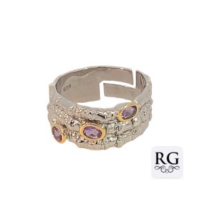 925 GL PL OVAL AMETHYST ETCHED HANDMADE RING 10MM <br/>M14016R