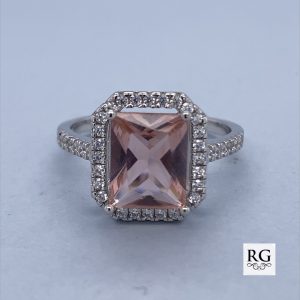 925 RECT CZ MORGANITE HALO PAVE RING - 14MM <br/>M14031