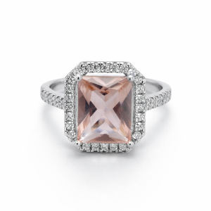 925 RECT CZ MORGANITE HALO PAVE RING - 14MM <br/>M14031