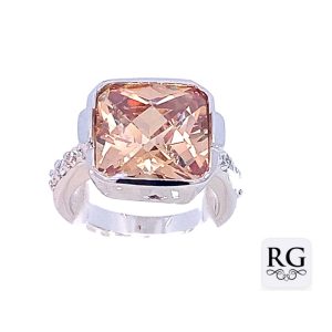 925 FACETED CITRINE CZ RECT TUBE SET RING - 16MM <br/>M14032