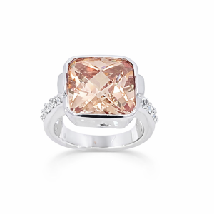 925 FACETED CITRINE CZ RECT TUBE SET RING - 16MM <br/>M14032