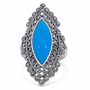 925 MARQUISE VINTAGE MARCASITE TURQ RING  <br/>M14034