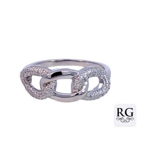 925 CZ PAVE+PLAIN TRIP OV LINK CHAIN RING - 8MM <br/>M14048