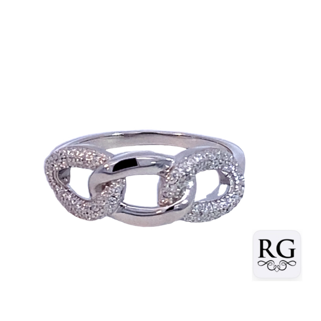 925 CZ PAVE+PLAIN TRIP OV LINK CHAIN RING - 8MM <br/>M14048