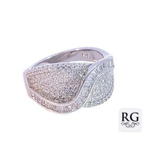 925 RND+BAG CZ PAVE FANCY BROAD RING - 12MM <br/>M14052