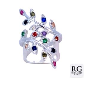 925 MULTI COL DBL CZ PAVE IVY LEAF RING - 28MM <br/>M14055