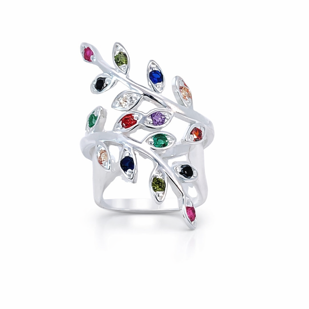 925 MULTI COL DBL CZ PAVE IVY LEAF RING - 28MM <br/>M14055