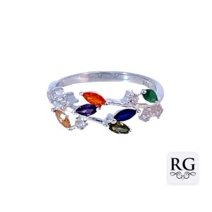 925 MULTI COL MARQ CZ PAVE IVY VINE RING - 7MM <br/>M14056