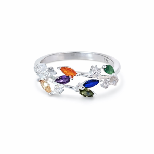925 MULTI COL MARQ CZ PAVE IVY VINE RING - 7MM <br/>M14056