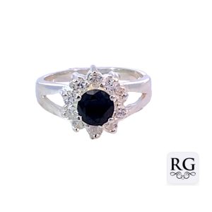 925 BLACK+WH CZ PAVE FLOWER RING - 12MM <br/>M14057