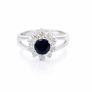 925 BLACK+WH CZ PAVE FLOWER RING - 12MM <br/>M14057