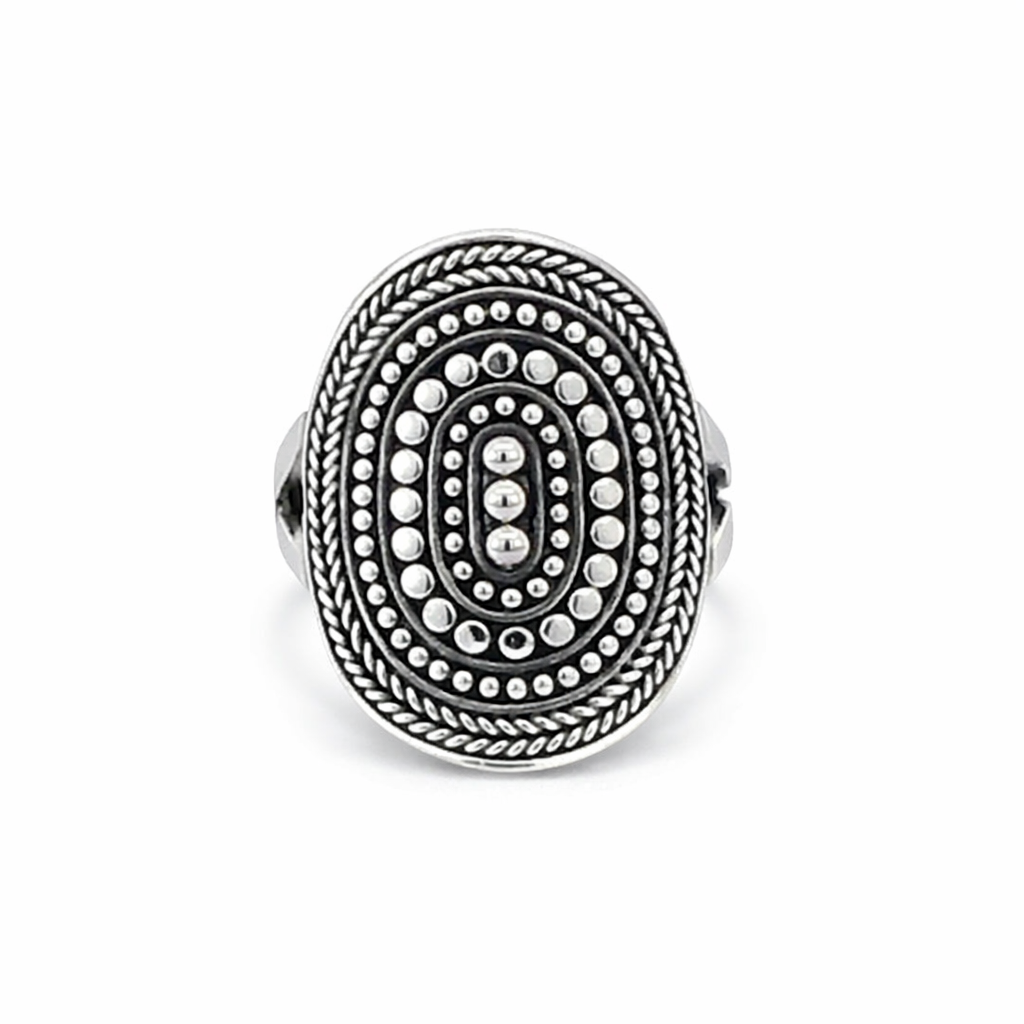 925 OXI OVAL ROPE+MILLGRAIN RING - 24MM <br/>M14063