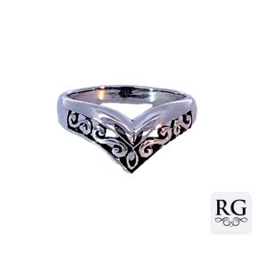925 OXI FILIGREE+PLAIN WISHBONE RING - 12MM <br/>M14065