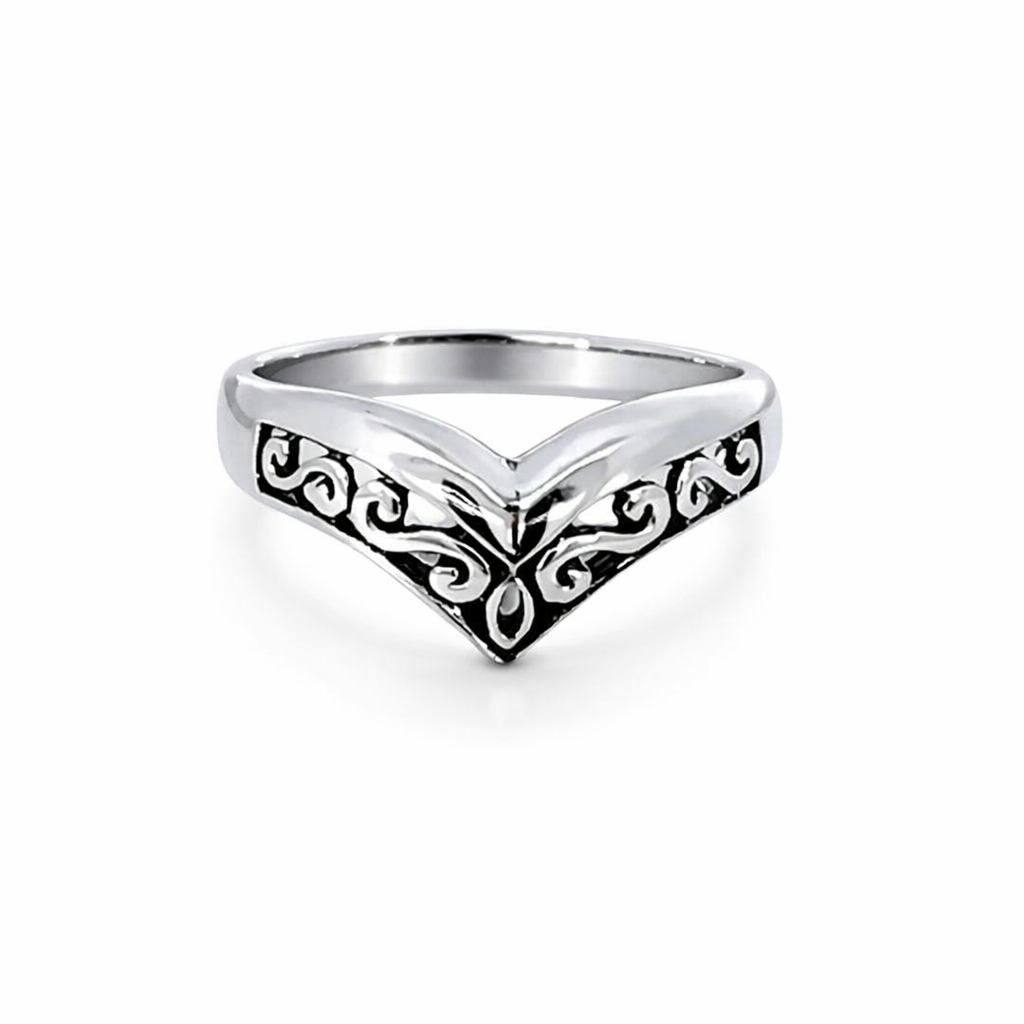 925 OXI FILIGREE+PLAIN WISHBONE RING - 12MM <br/>M14065