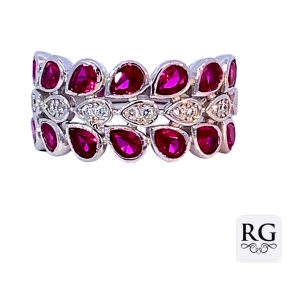925 RED CZ TEARDROP OLIVE BRANCH LEAF RING - 11MM <br/>M14078