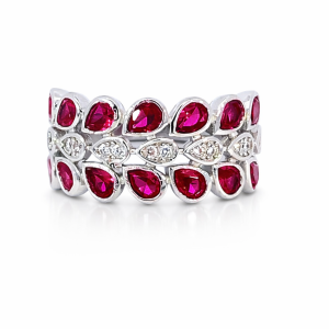 925 RED CZ TEARDROP OLIVE BRANCH LEAF RING - 11MM <br/>M14078