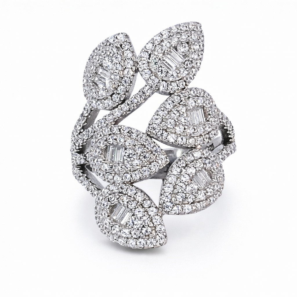 925 RND+BAG CZ PAVE LEAF BROAD RING - 26MM <br/>M14080