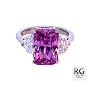 925 PINK RECT TRIP STONE RING - 12MM <br/>M14081