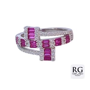 925 RED+WH RND+BAG CZ PAVE TRIP BAND RING - 12MM <br/>M14087