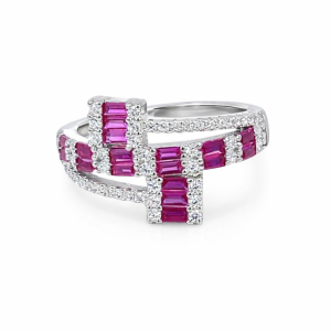 925 RED+WH RND+BAG CZ PAVE TRIP BAND RING - 12MM <br/>M14087