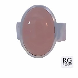 925 OVAL CABUCHON ROSE QRTZ TUBE SET RING - 22MM <br/>M14093