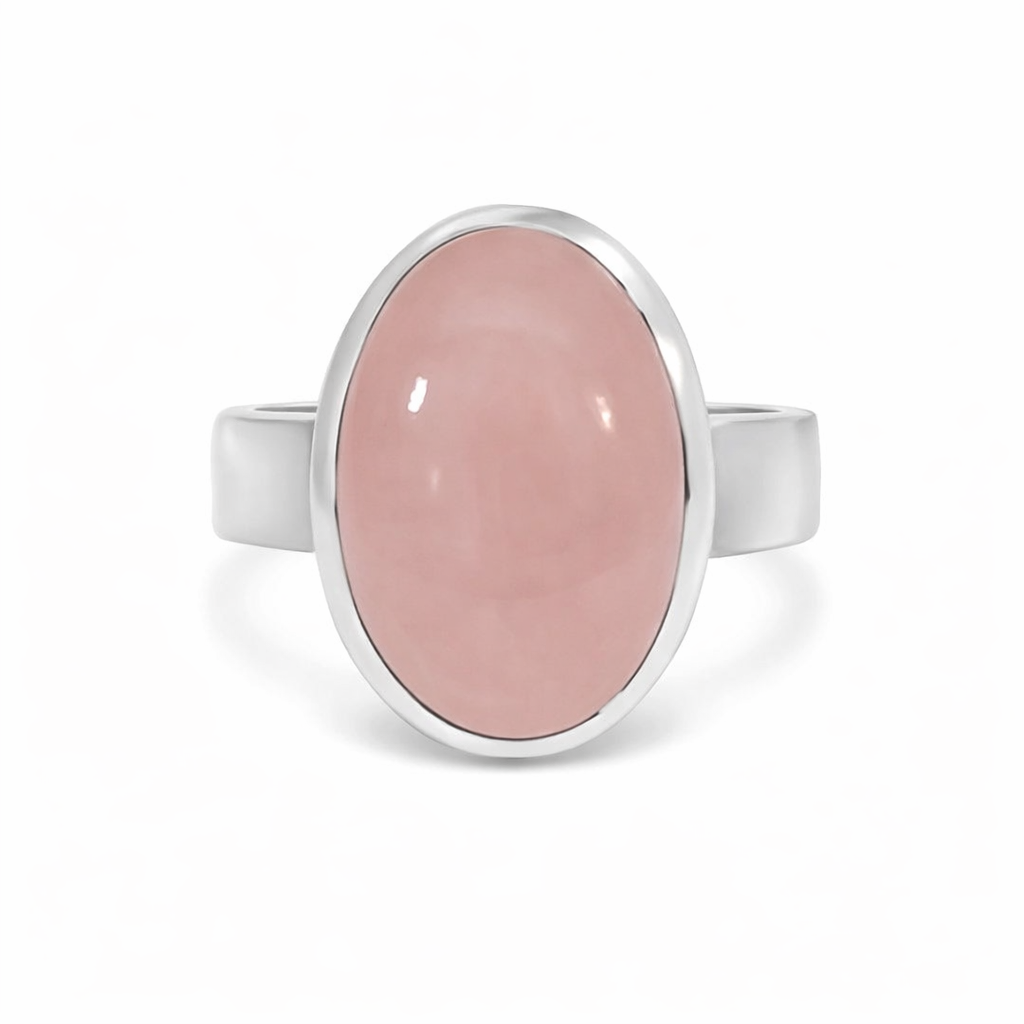 925 OVAL CABUCHON ROSE QRTZ TUBE SET RING - 22MM <br/>M14093