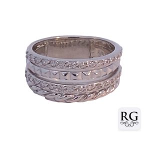 925 CZ PAVE+DIA CUT+ROPE 4 BAND RING - 10MM <br/>M14105