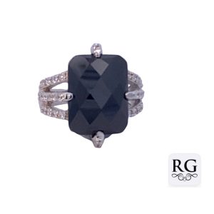 925 RECT ONYX FACETED CZ PAVE DRESS RING - 20MM <br/>M14108