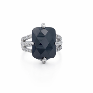 925 RECT ONYX FACETED CZ PAVE DRESS RING - 20MM <br/>M14108