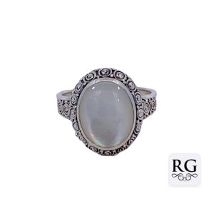 925 OXI OVAL MOP SPIRAL ETCHED RING - 18MM <br/>M14109