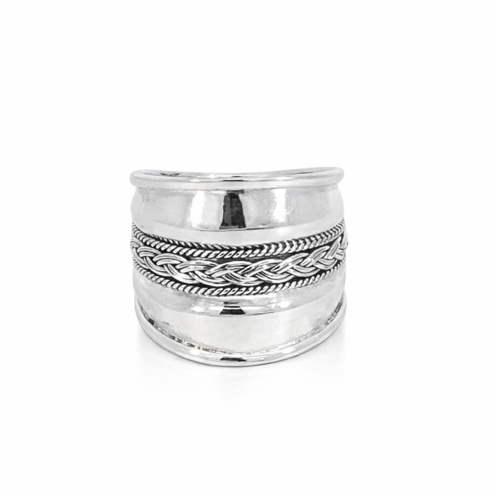 925 ROPE+BRAIDED BALI WIDE RING - 19MM <br/>M14130
