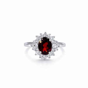 925 OVAL GARNET+CZ PAVE HALO RING - 14MM <br/>M14136