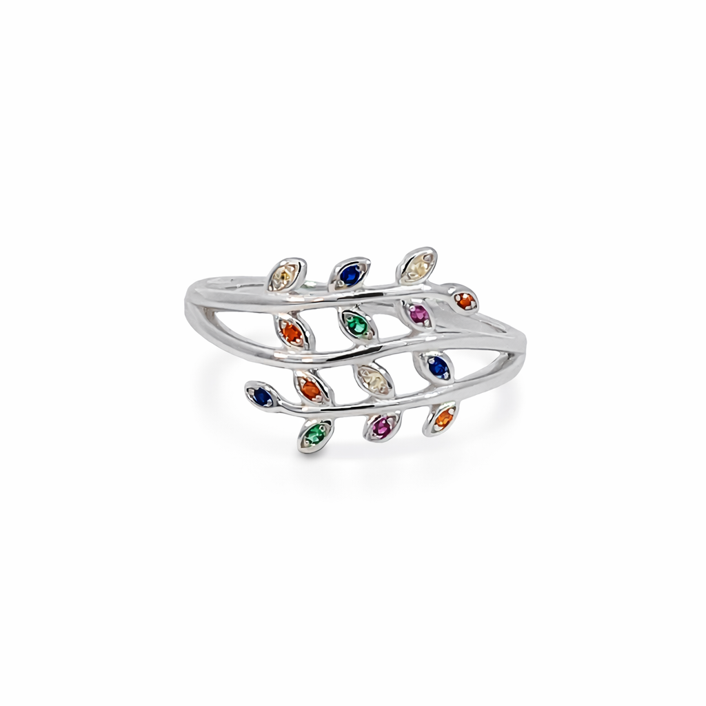925 MULTI COL DBL OLIVE LEAF RING - 13MM <br/>M14153