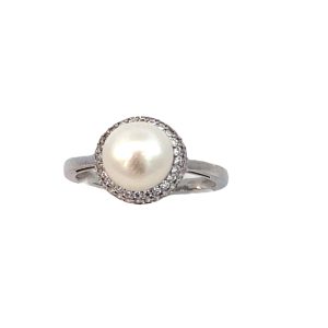 925 WH FW PEARL CZ PAVE DBL HALO RING - 12MM <br/>M14156