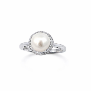 925 WH FW PEARL CZ PAVE DBL HALO RING - 12MM <br/>M14156