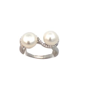 925 WH DBL FW PEARL CZ PAVE SWIRL RING - 9MM  <br/>M14157