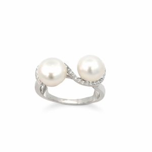 925 WH DBL FW PEARL CZ PAVE SWIRL RING - 9MM  <br/>M14157
