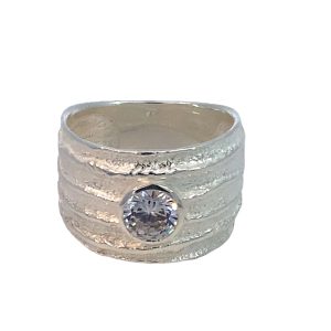 925 CZ TUBE SET MATT TEXTURED BROAD RING - 15MM  <br/>M14162