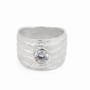 925 CZ TUBE SET MATT TEXTURED BROAD RING - 15MM  <br/>M14162