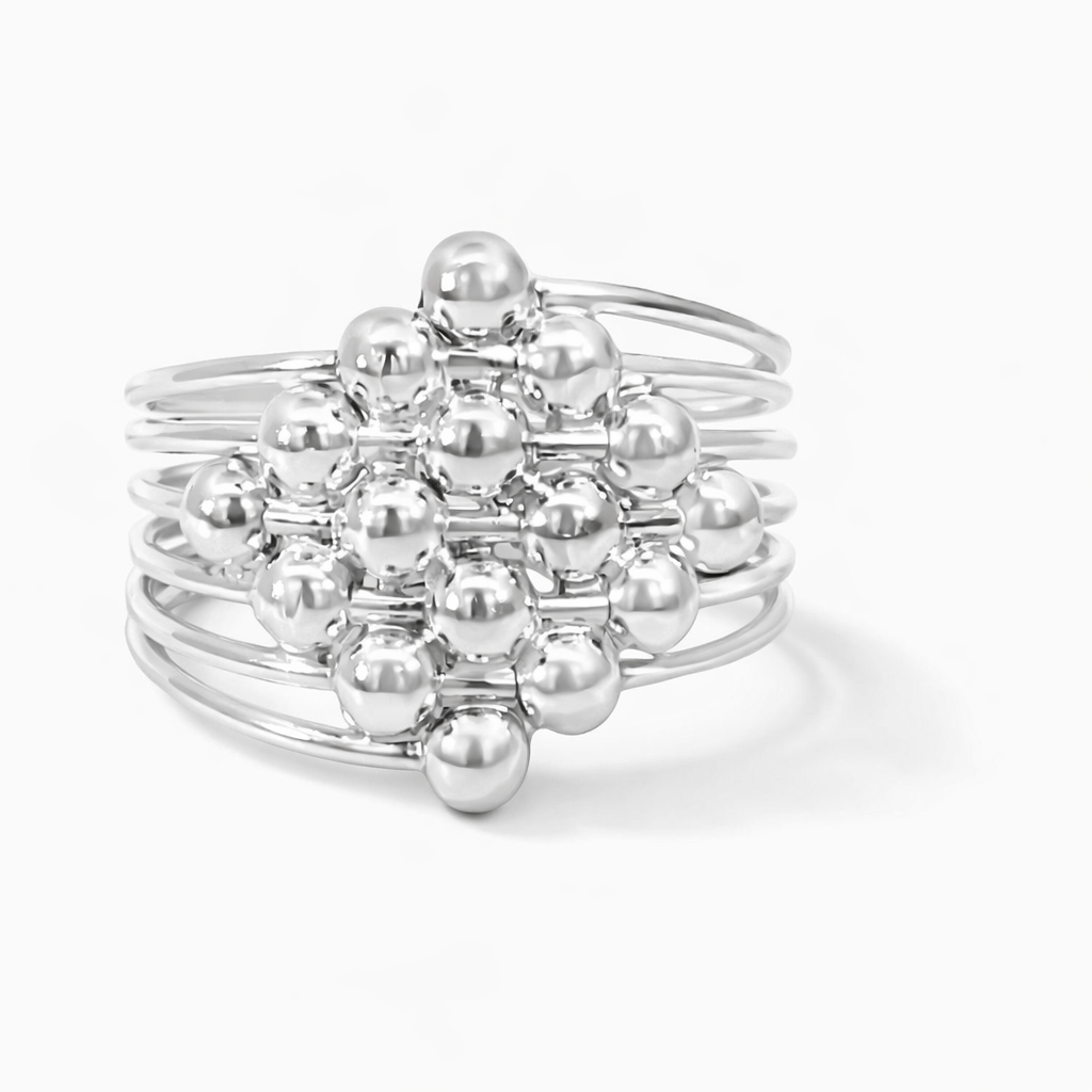 925 PLAIN X 16 BALLS ON 6 STRAND RING - 20MM <br/>M14166