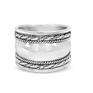925 OXI ROPE ETCHED DOME BALI  RING - 14MM <br/>M14168