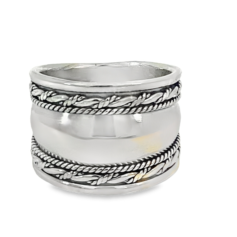 925 OXI ROPE ETCHED DOME BALI RING - 14MM <br/>M14168