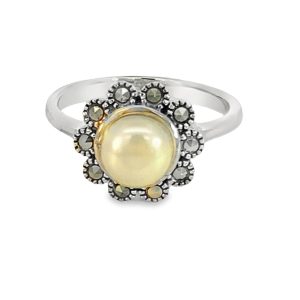 925 WH FW PEARL MARCASITE FLOWER HALO RING - 13MM <br/>M14169