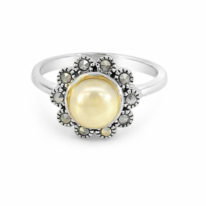 925 WH FW PEARL MARCASITE FLOWER HALO RING - 13MM <br/>M14169