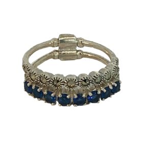 925 BLUE CZ+MARCASITE CIRCLES DBL ETERNITY 3+3MM <br/>M14170