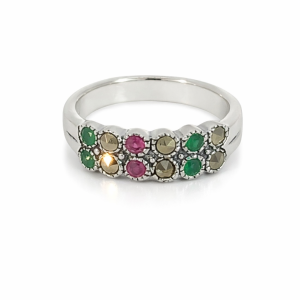 925 MULTI COL+MARG DBL MILLGR CIRCLES RING - 6MM <br/>M14171