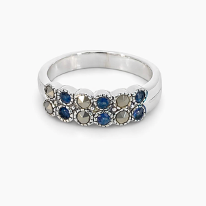 925 BLUE+MARCASITE DBL MILLGRAIN CIRCLES RING  6MM <br/>M14172